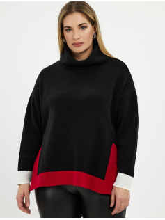 Pull col boule bande rouge