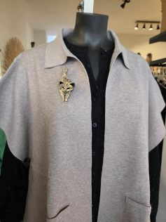 Broche chat irisée beige