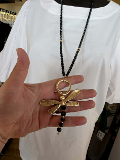 Sautoir libellule noir