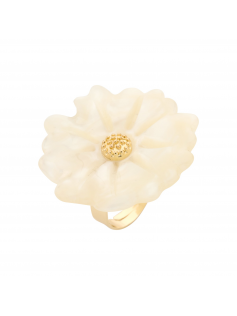 Bague fleur beige